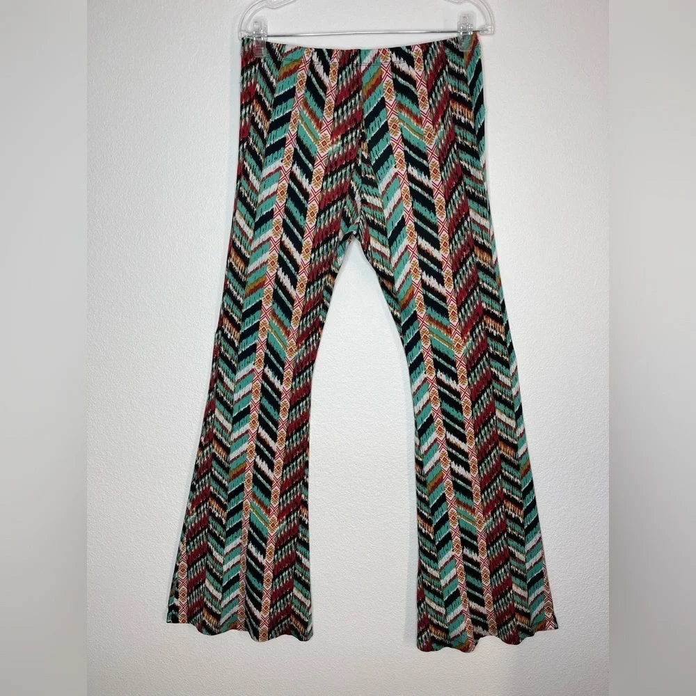 Wrangler Multicolor Chevron Bold Print Palazzo Flare Pants Retro Bohemian Medium